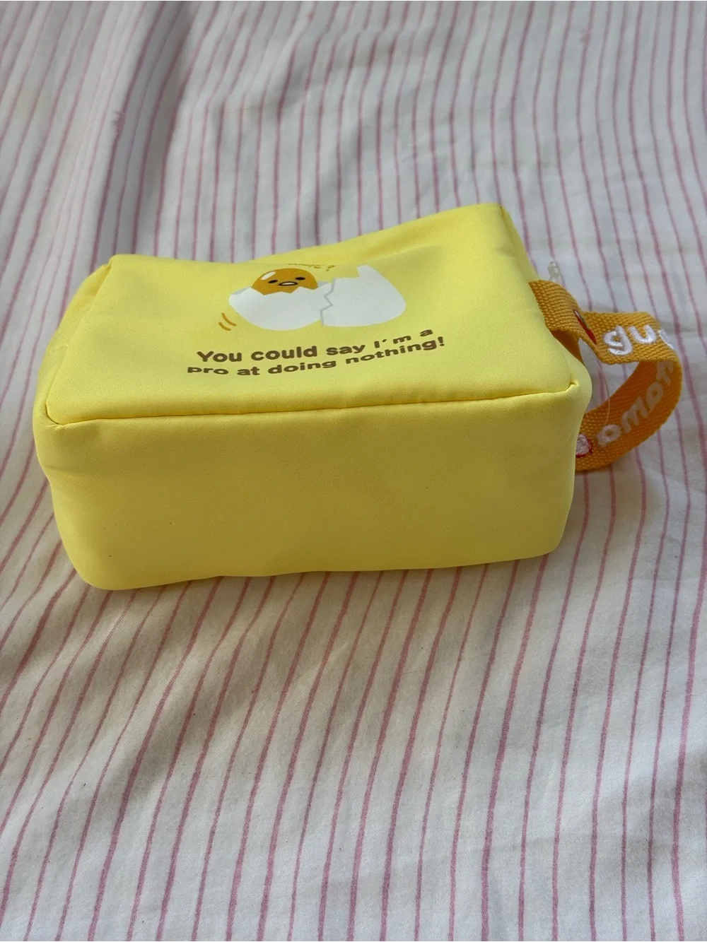 Sanrio Gudetama Lazy Egg Yellow Kids Cosmetic Zippered Pouch Travel Bag Tote NWT